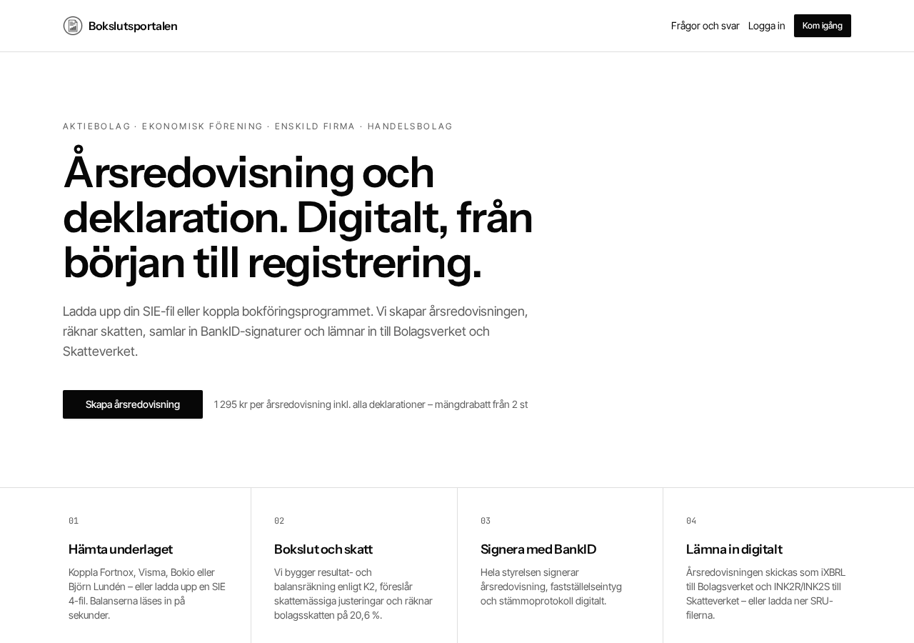 Skärmdump av Bokslutsportalen – bokslutsportalen.se